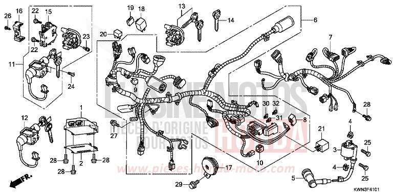 WIRE HARNESS (WW125EX2C/EX2D/EX2E/D) for PCX 125 CANDY ROSY RED (R340) from 2012